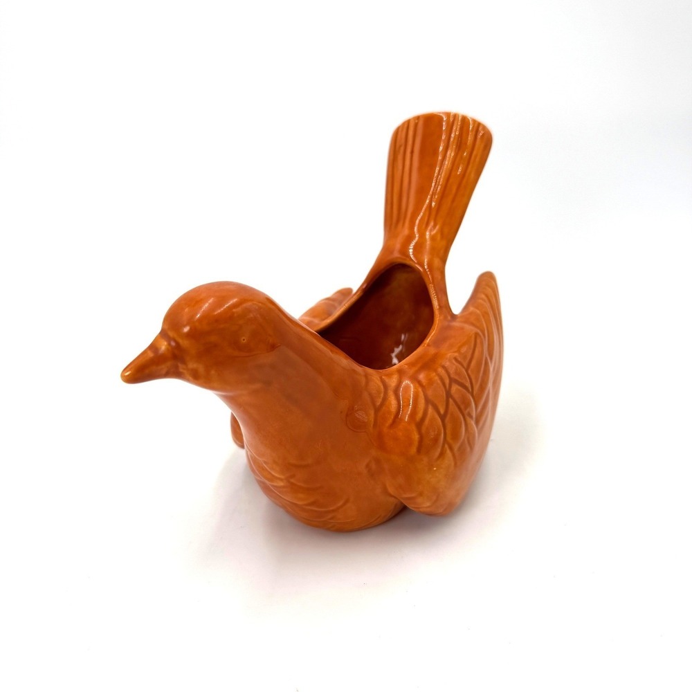 The Pigeon Hole Orange Ceramic Bird Planter Vintage Glazed Pigeon Figurine Texas